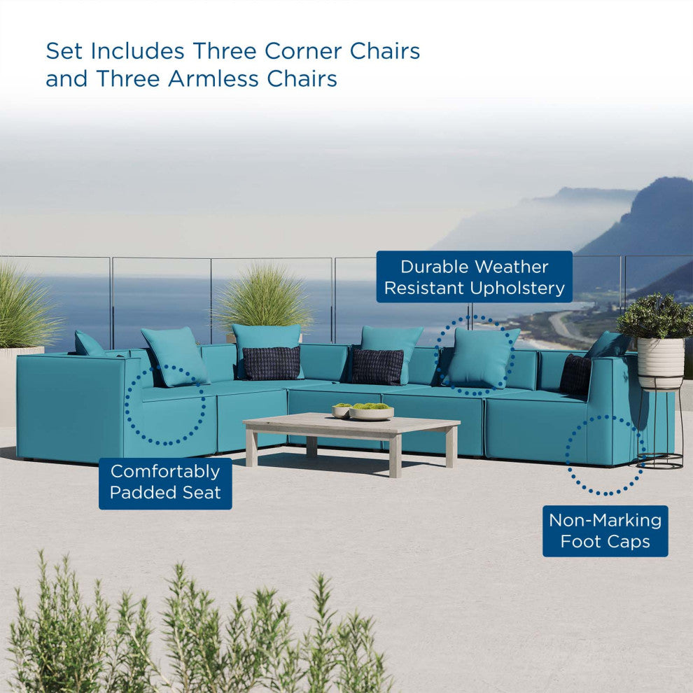Lounge Sectional Sofa Set, Fabric, Blue, Modern, Outdoor Patio Balcony Garden