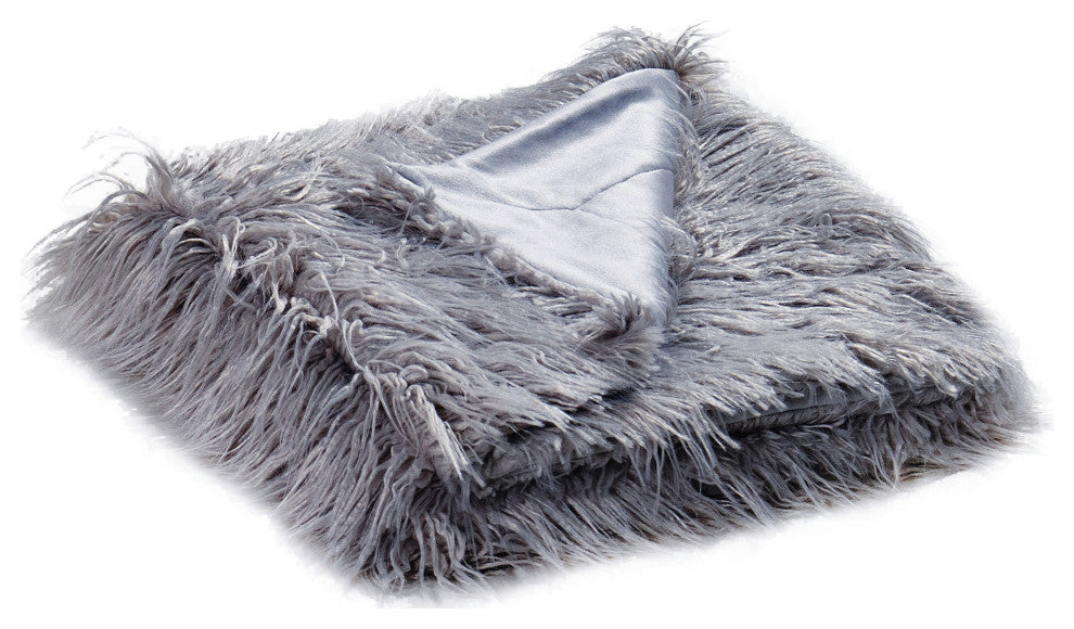 Mongolian Faux Fur Throw, Gray, 50"x60"