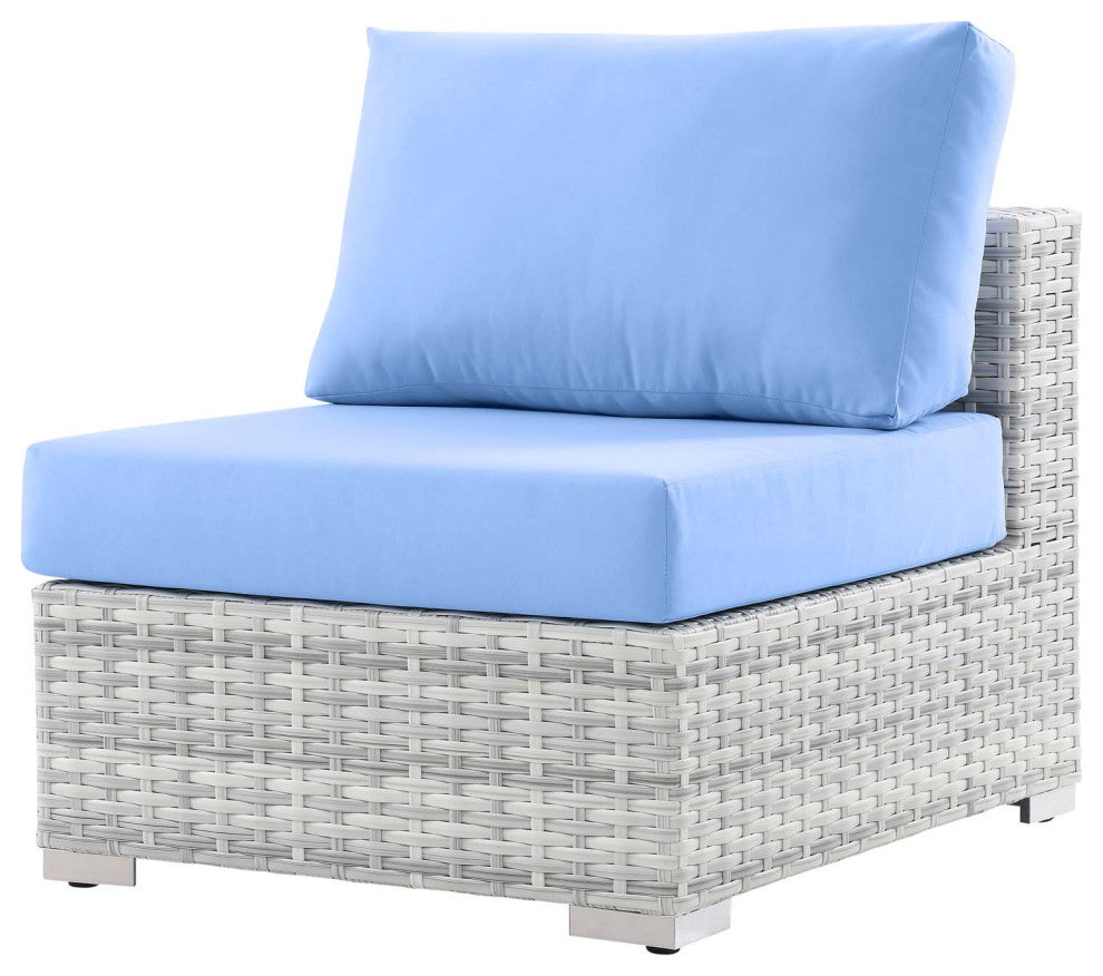 Lounge Sectional Sofa Chair Set, Rattan, Wicker, Gray Blue, Modern, Outdoor