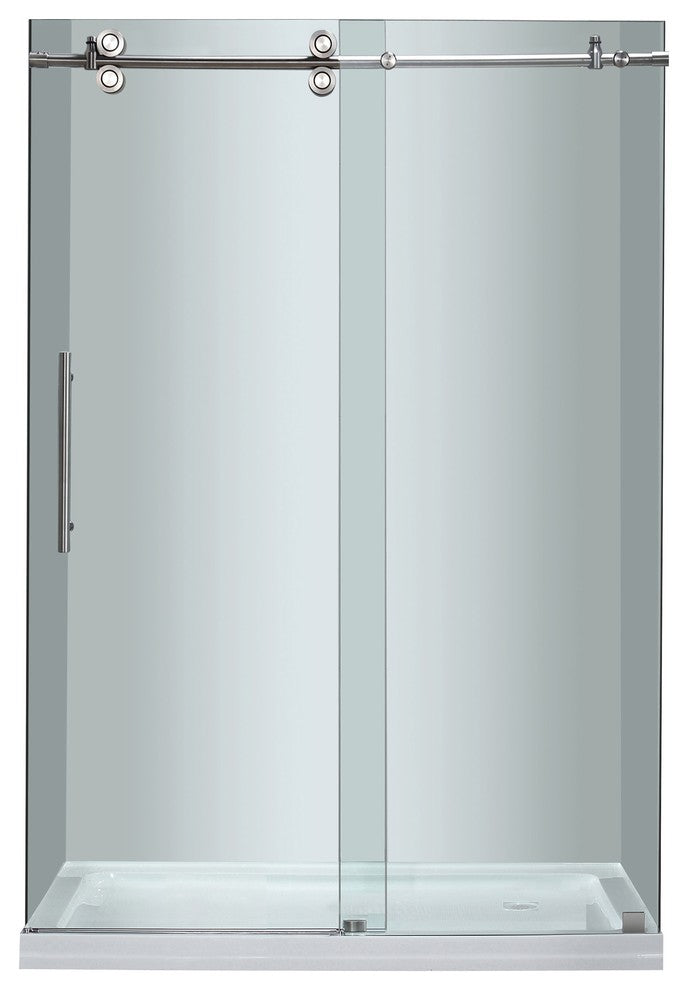 Langham 48"x77.5" Completely Frameless Sliding Shower Door Right Base, Stainless