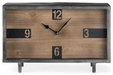 Harvey 13.0Lx4.5Wx8.1H Black Metal and Wood Rectangular Table Clocket