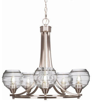 Paramount 5-Light Chandelier, Brushed Nickel, 6" Clear Ribbed Glass