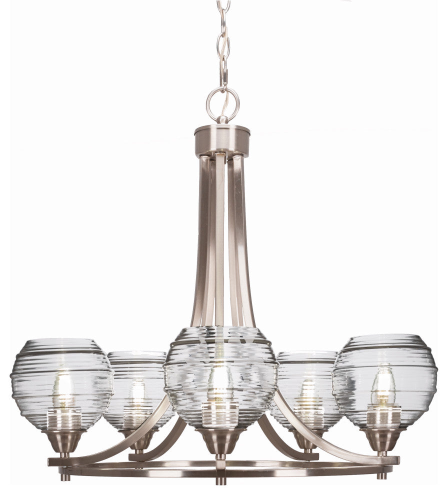 Paramount 5-Light Chandelier, Brushed Nickel, 6" Clear Ribbed Glass