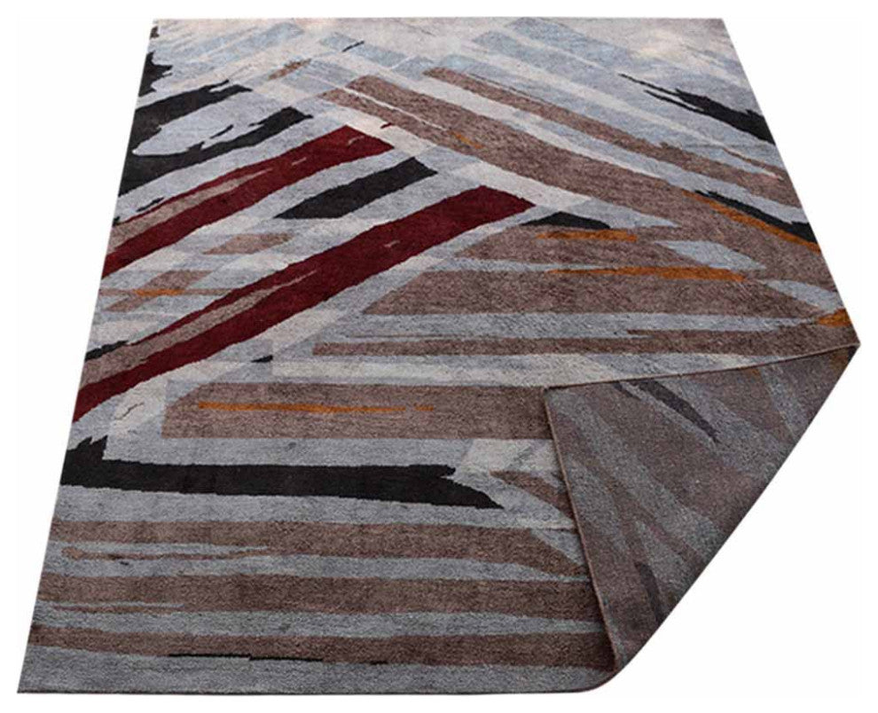 Hand Knotted Silk Area Rug Abstract Multicolor
