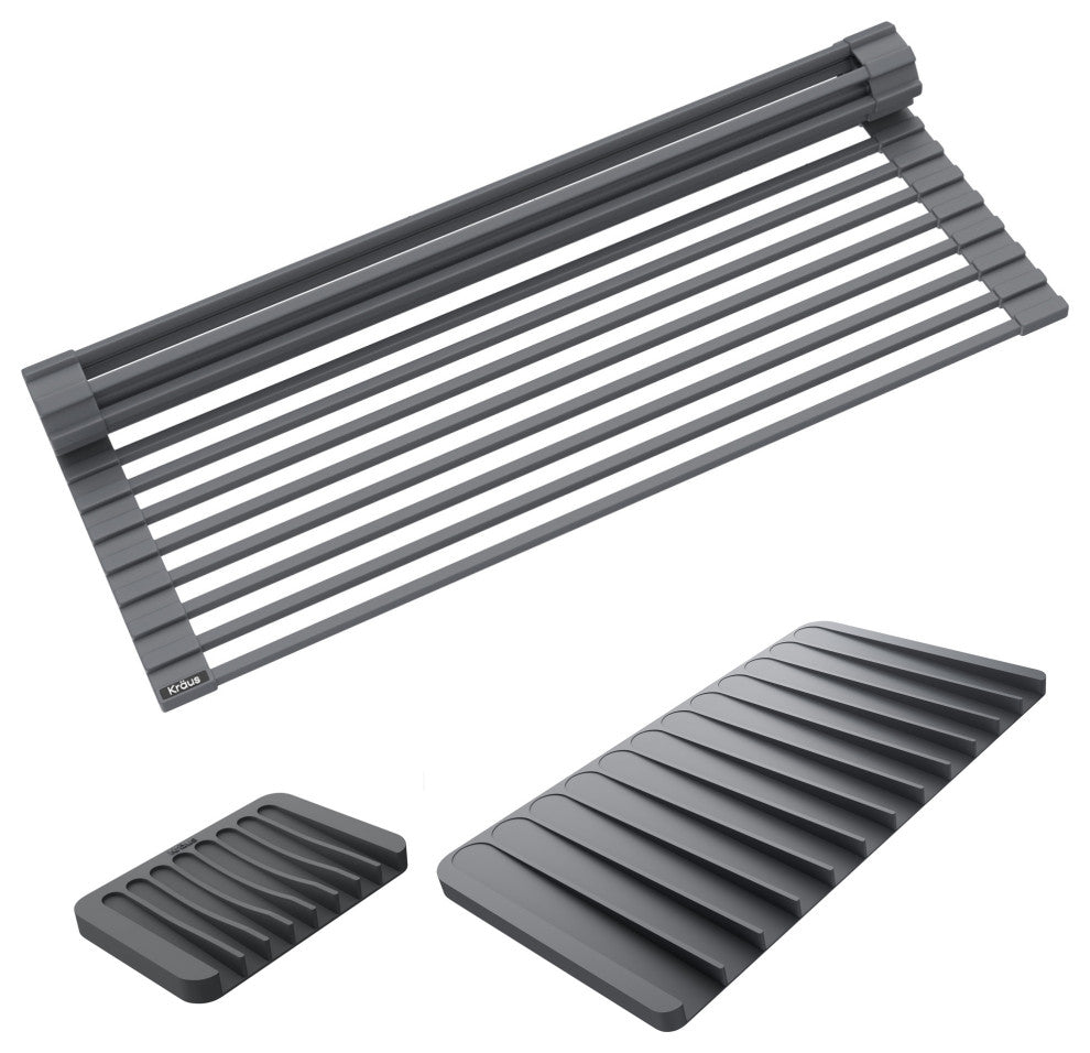 KRAUS Dish Drying Rack, Silicone Dish Drying Mat and Soap Dish Holder Dark Grey
