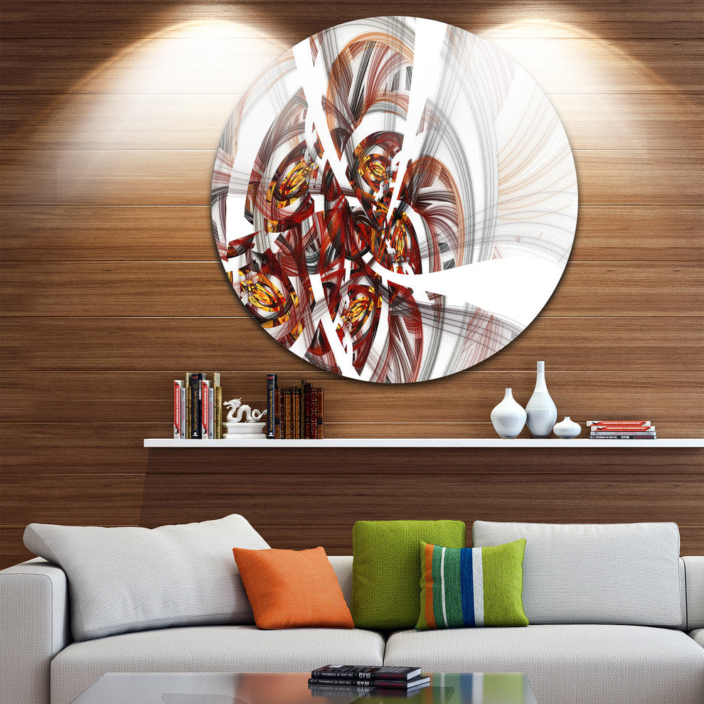 Brown Symmetrical Fractal Flower, Floral Round Metal Wall Art, 11"
