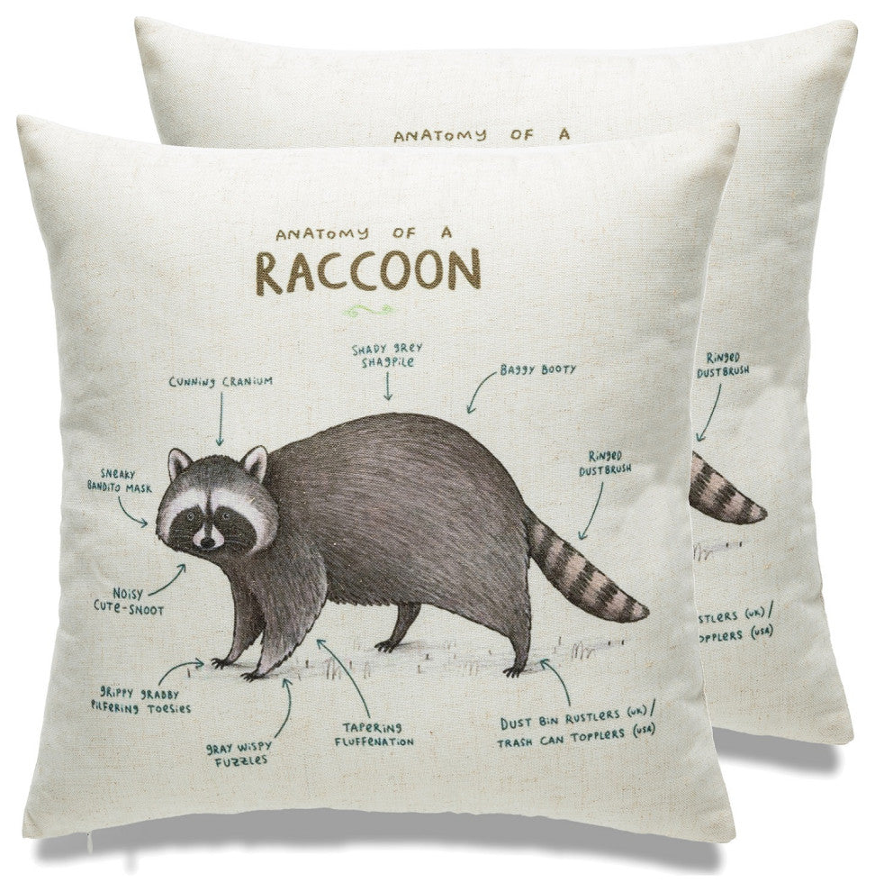 Farmhouse Animals Throw Pillow, Set of 2, Racoon