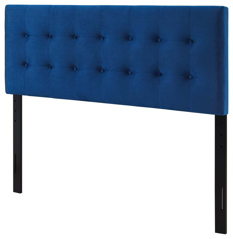 Contemporary Modern Full Size Tufted Headboard, Velvet Fabric, Navy Blue