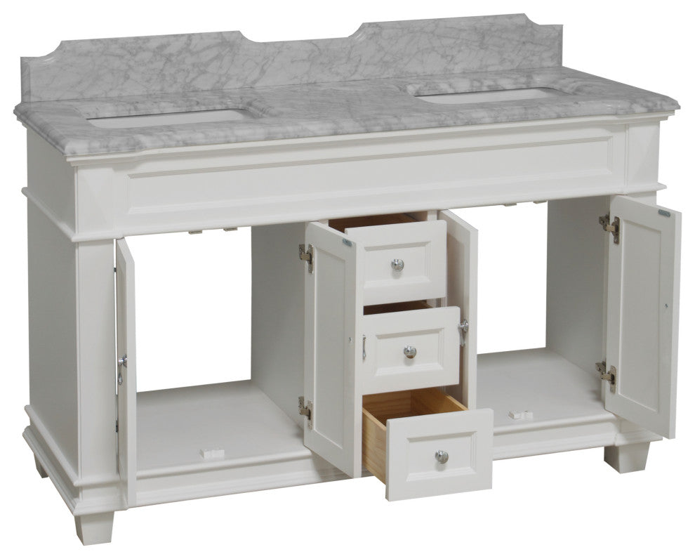 Elizabeth 60" Bathroom Vanity, Base: White, Top: Carrara Marble, Double Vanity