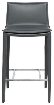 Elite Living Hilton Leather 25.5" Counter Height Bar Stool, Smoke Gray
