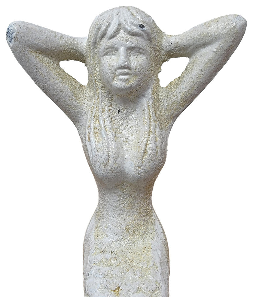 Coastal Mermaid Towel Hanger Holder Shelf Mounted Distressed White Iron 7 inch