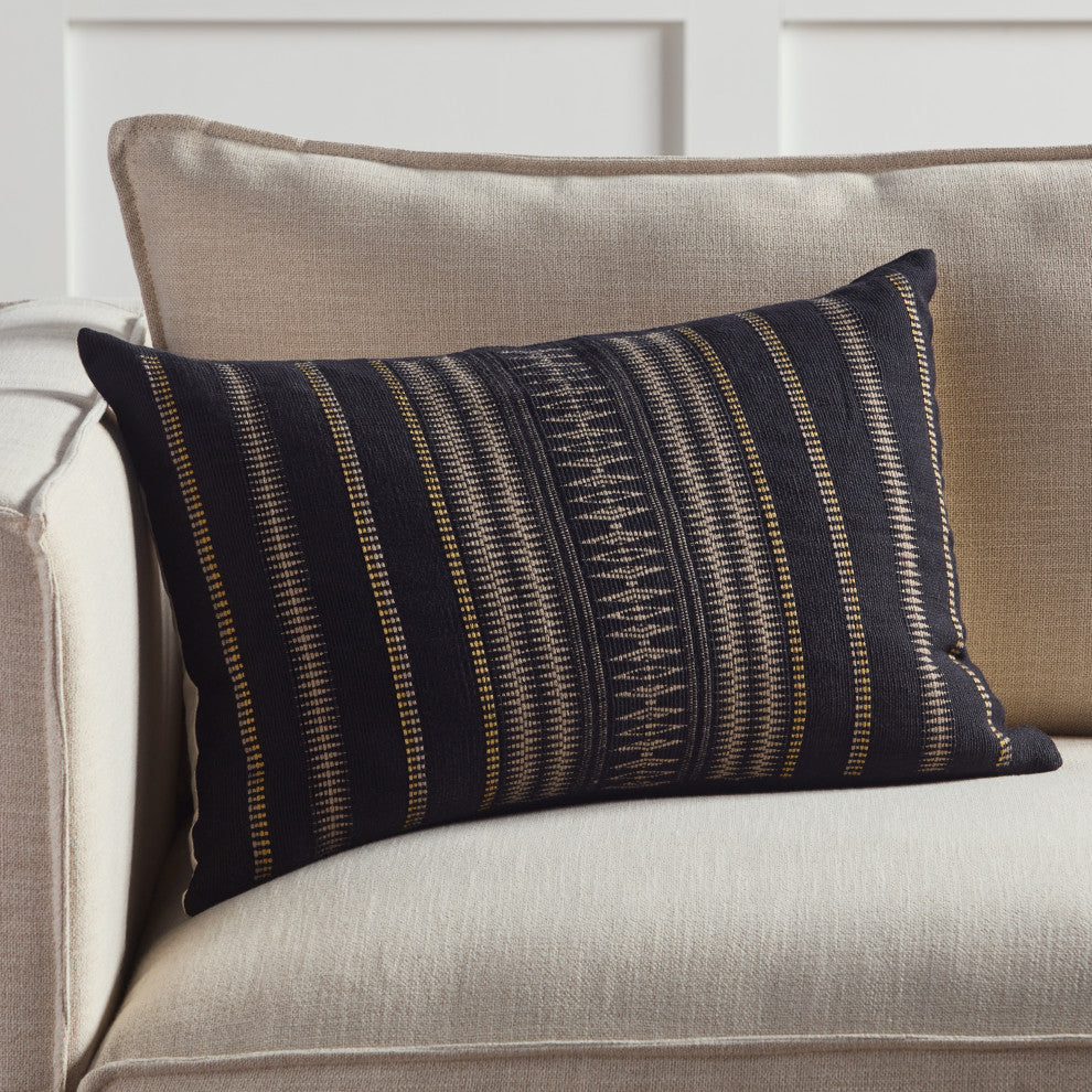 Jaipur Living Dzukou Tribal Black/Taupe Down Pillow 16"X24" Lumbar