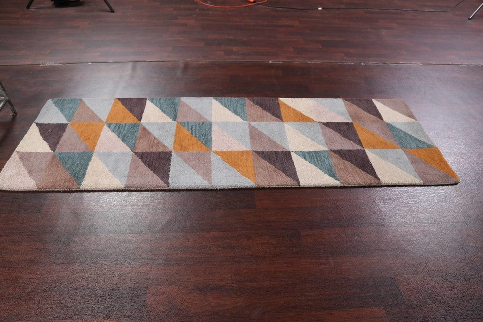 Cubic Design Hand Tufted Indian Oushak Oriental 100% Wool Area Rug, Runner 8''
