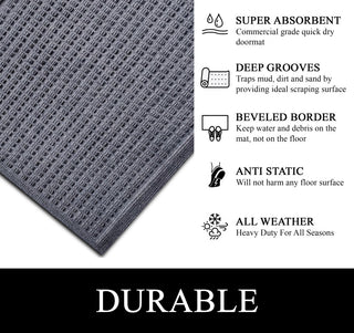 A1HC Superior Absorbant Polypropylene Doormat, Dark Gray Waffle, 18"x30"