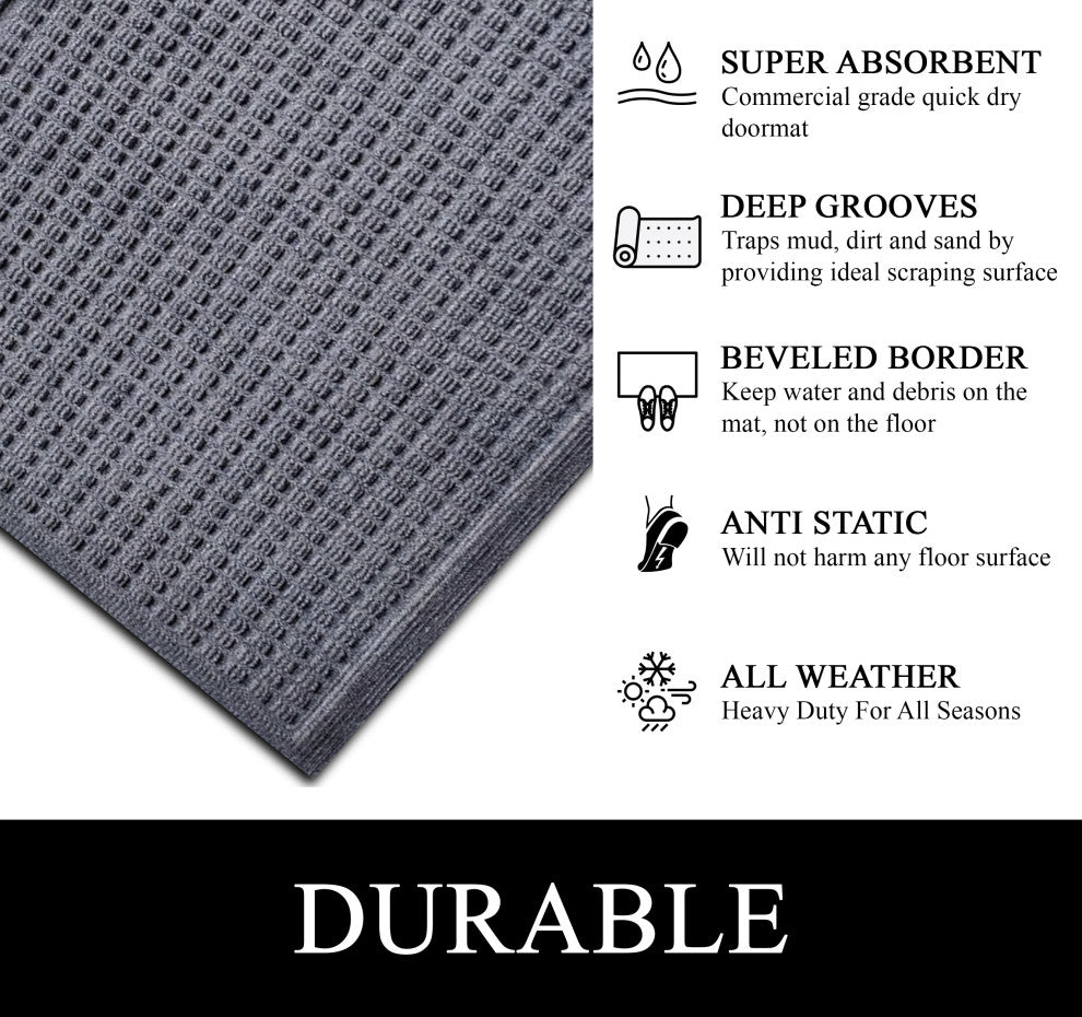 A1HC Superior Absorbant Polypropylene Doormat, Dark Gray Waffle, 18"x30"
