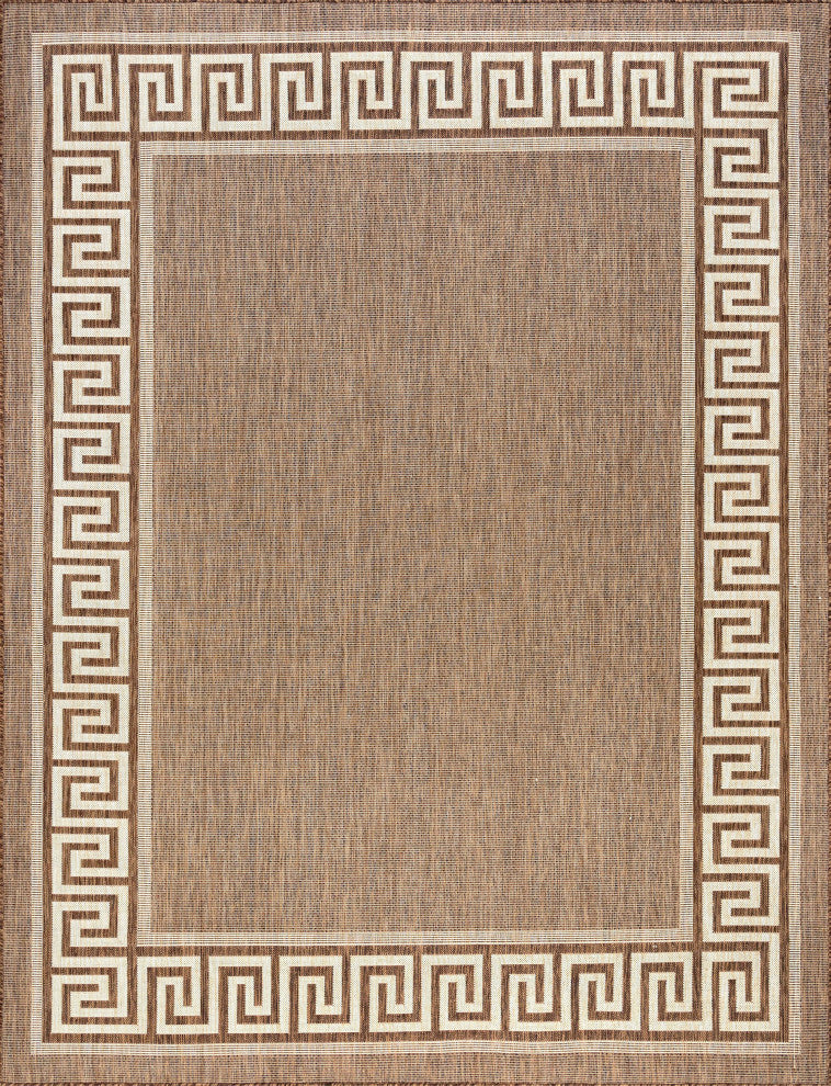 Giovanna Transitional Greek Key Gold/Cream Indoor/Outdoor Area Rug, 9'x12'