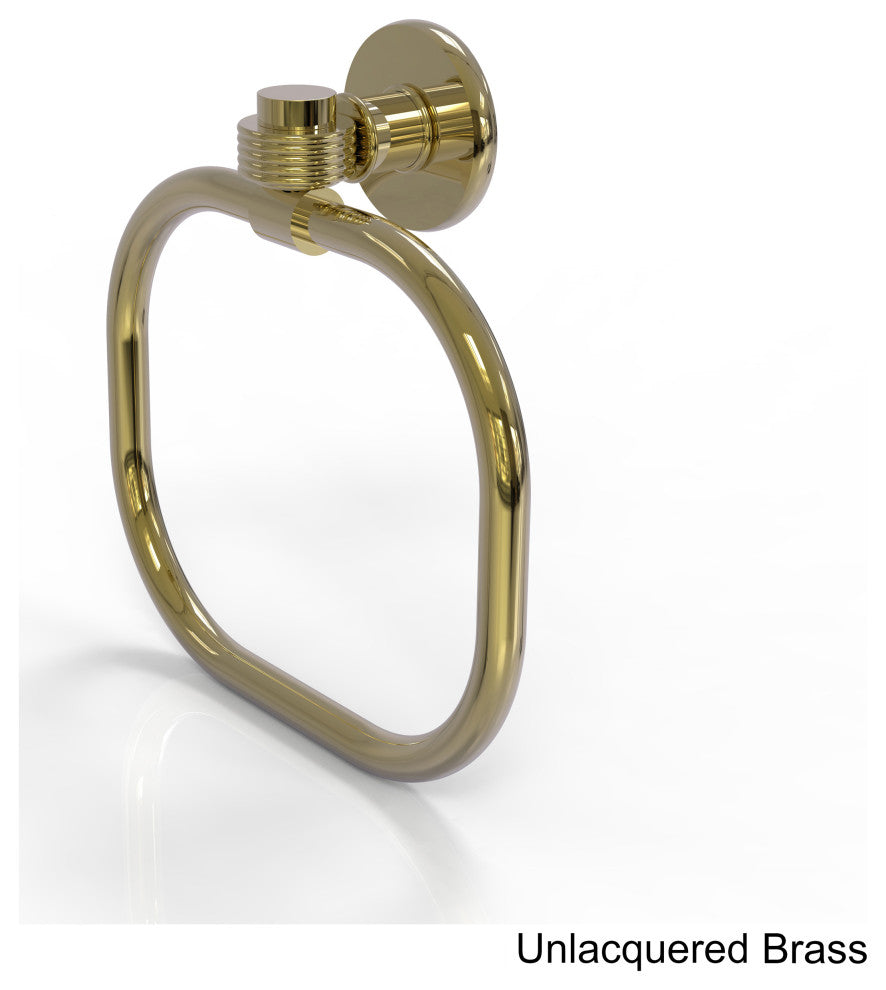 Continental Towel Ring With Groovy Accents, Unlacquered Brass