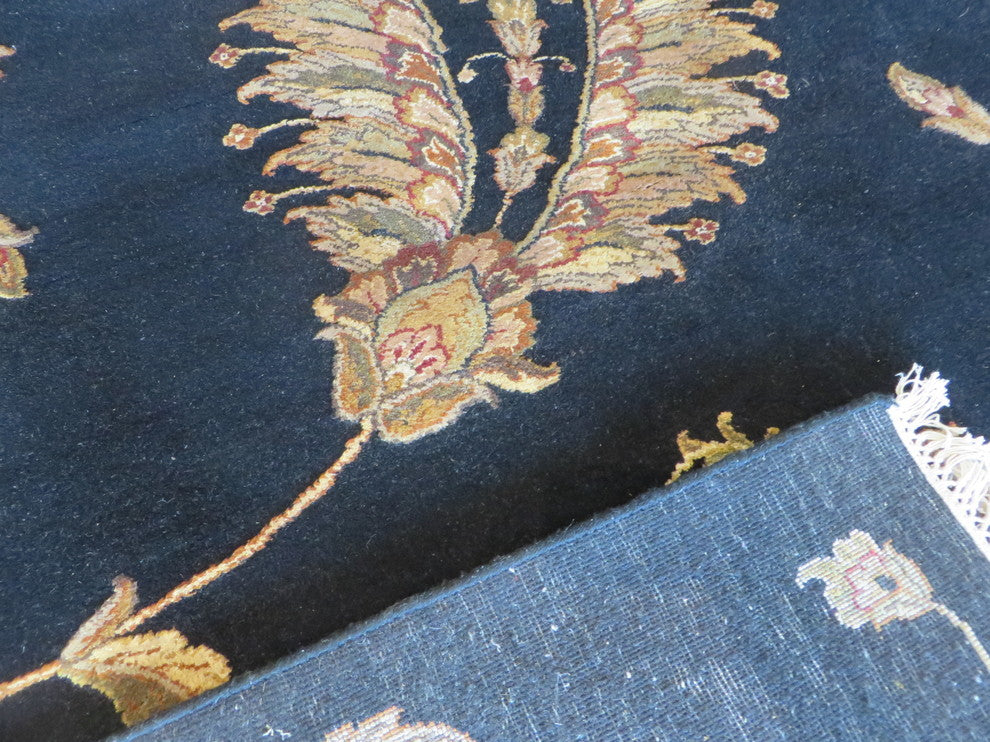 9x12 Hand Knotted Black Agra With Silk Oriental Rug