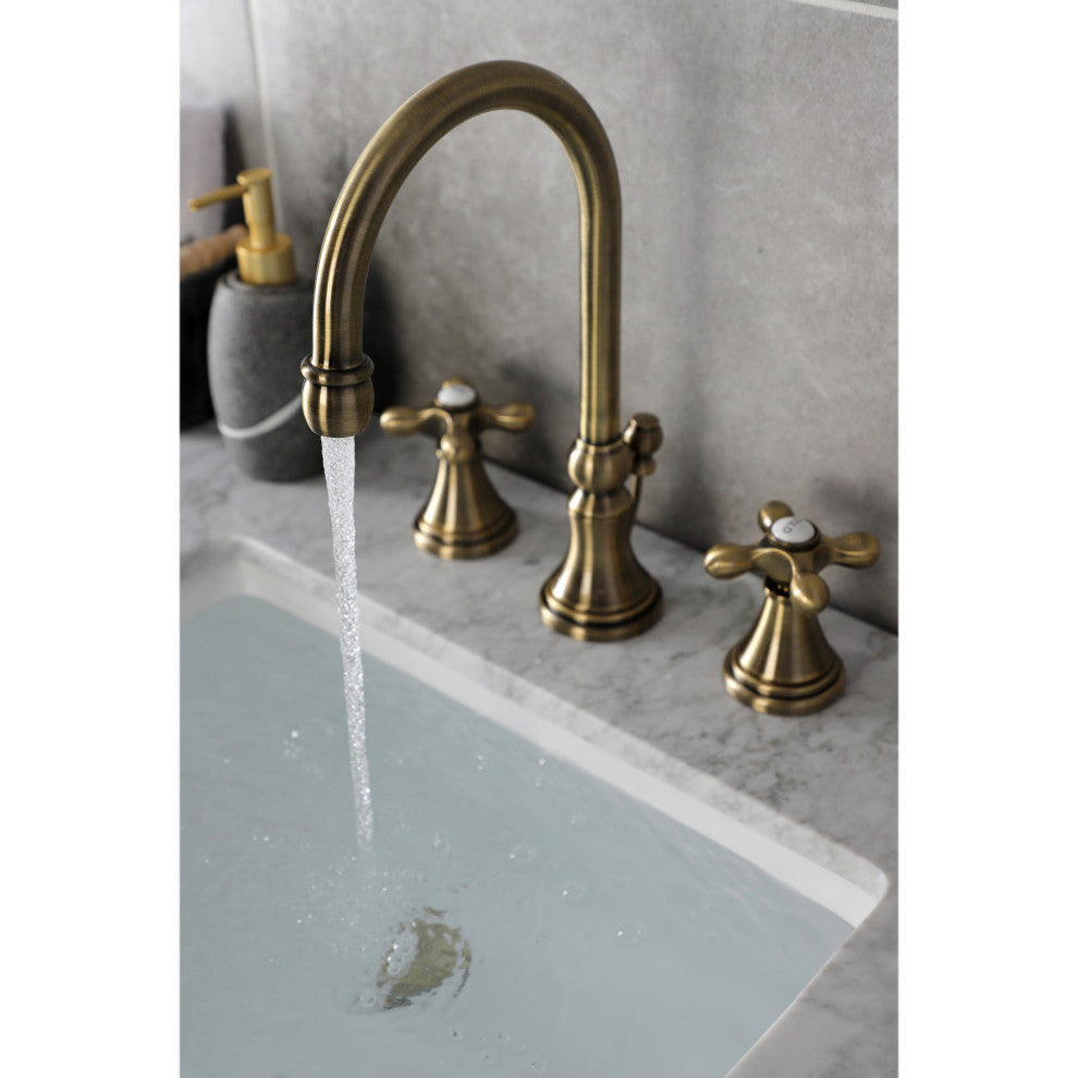 KS2983AX Widespread Bathroom Faucet With Brass Pop-Up, Antique Brass