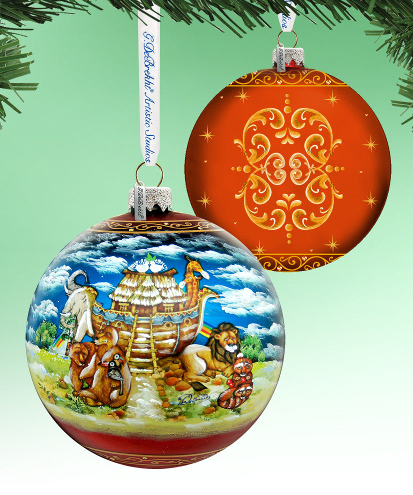 Hand Painted Scenic Glass Ornament Noah Ark Ball, Limited Edition