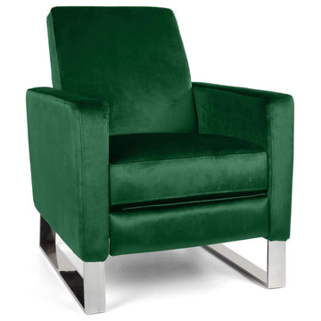 Modern Velvet High Leg Recliner with Stainless Steel Legs, Push-Back Design, Emerald