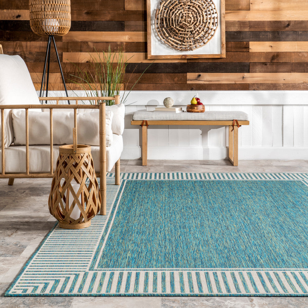 Nuloom Asha Simple Border Indoor/Outdoor Area Rug, Teal 9'6"x12'