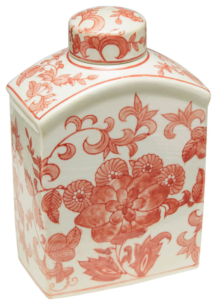 Red and White Square Jar With Lid