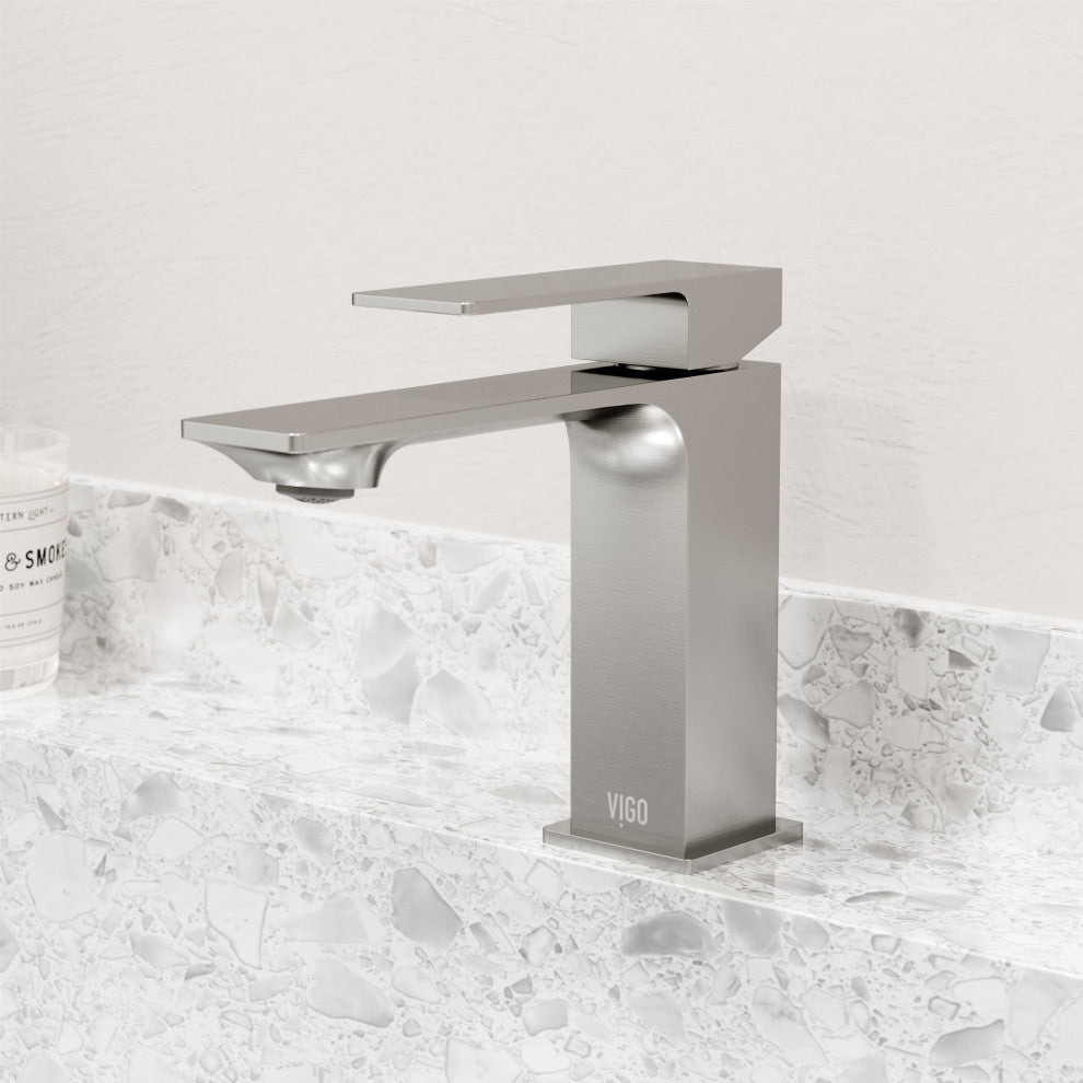 VIGO Dunn 6" H Single Handle Single Hole Bathroom Faucet, Brushed Nickel, Without Extras