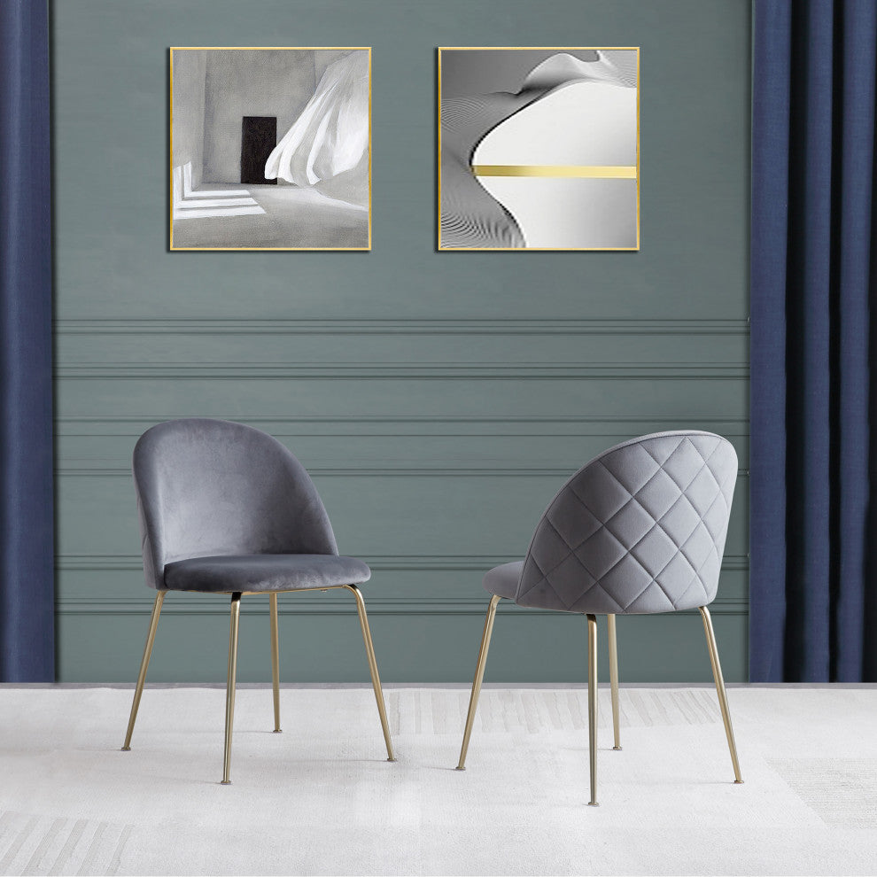 Tanisha Contemporary Dining Chair With Gold Legs, Set of 2, Grey