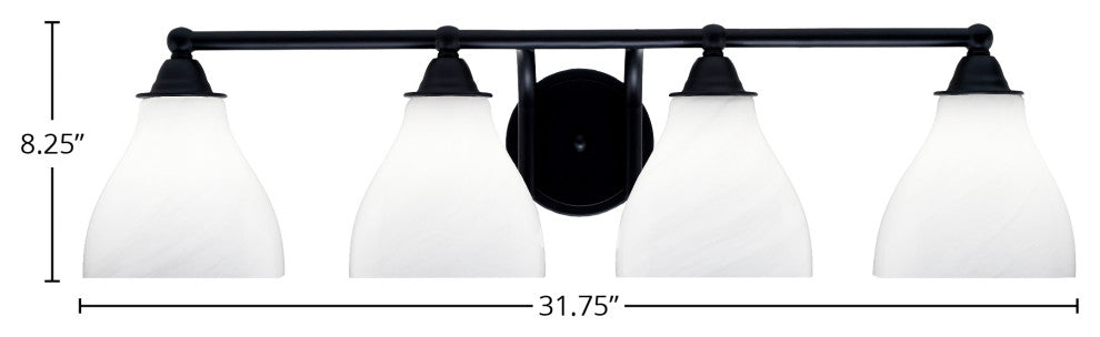 Paramount 4-Light Bath Bar, Matte Black, 6.25" White Marble Glass