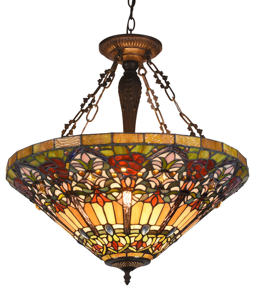 Alma Tiffany Style 3-Light Victorian Inverted Ceiling Pendant, 24" Shade