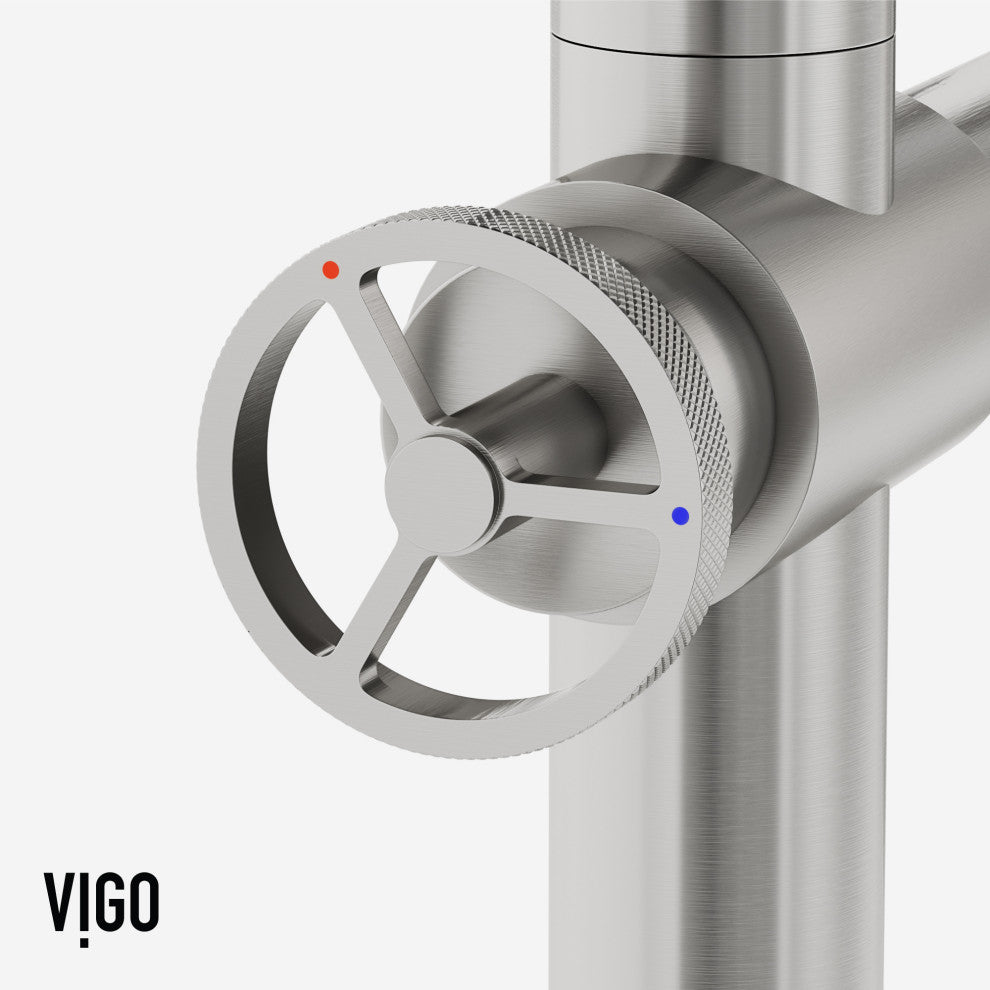 VIGO Cass 13" H Widespread Pull-Out Sprayer Kitchen Faucet, Stainless Steel