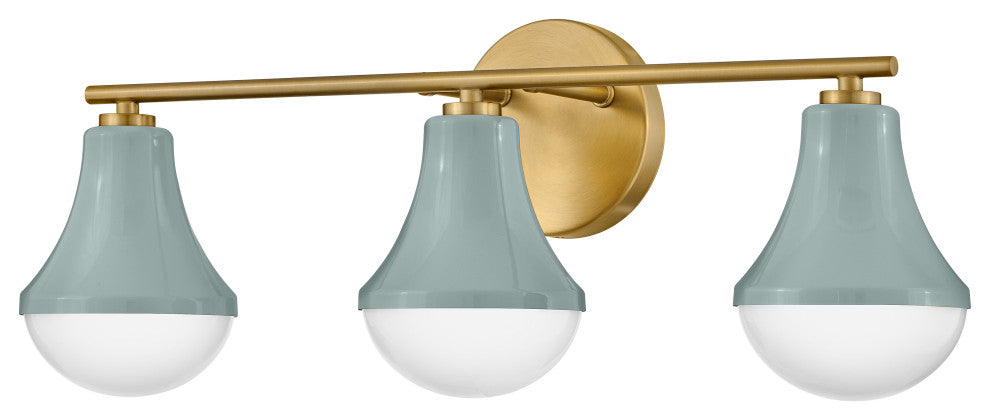 Lark Haddie 24" Modern Three-Light Bath Vanity, Seafoam + Lacquered Brass