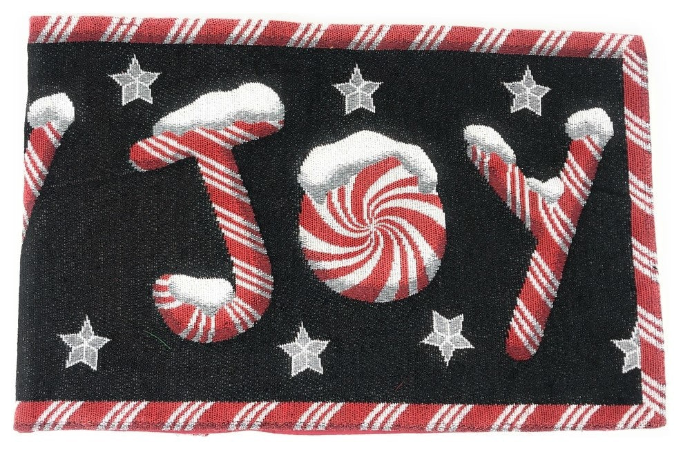 Peppermint Joy Table Runner, Holiday Red Black Stars Tapestry, 13" X 90"