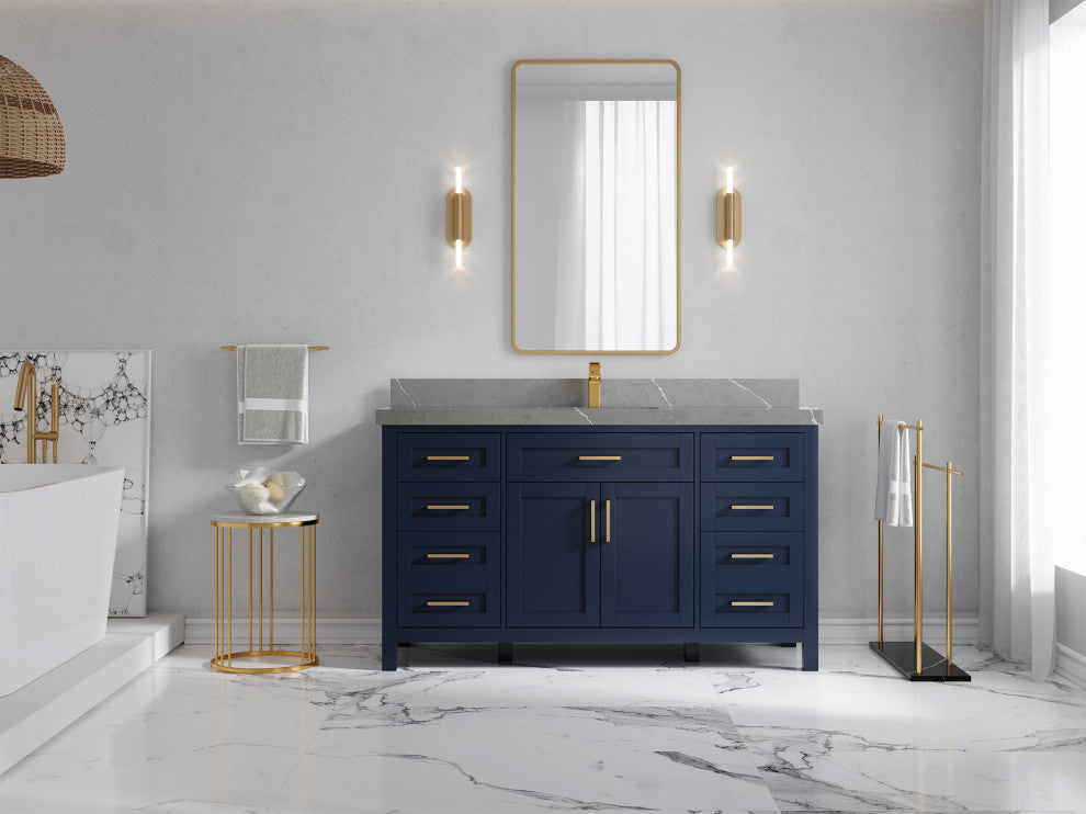 Cambridge 60 Single Bathroom Vanity in Hale Navy Blue 2" Piatra Gray