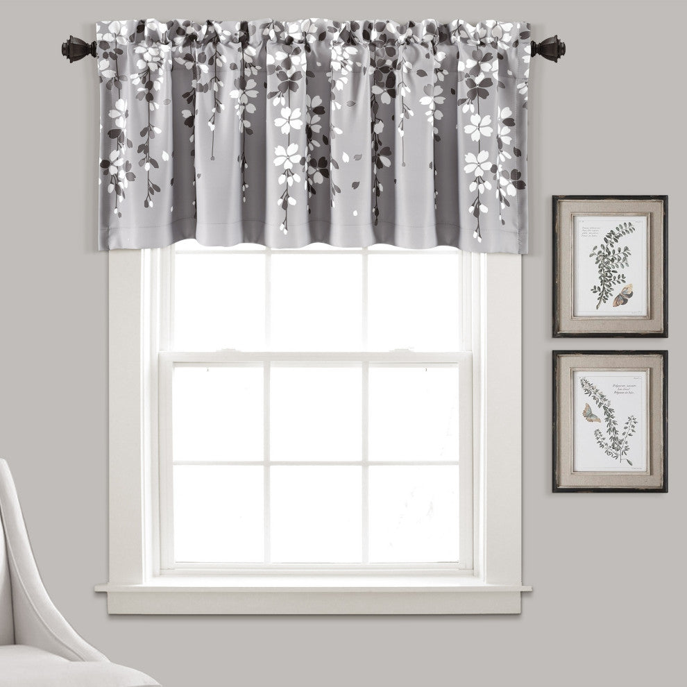 Weeping Flower Room Darkening Valance, Gray