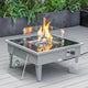 LeisureMod Walbrooke Grey Patio Sofa Set With Square Fire Pit Table, Navy Blue