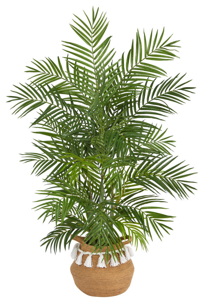 T2930 4' Areca Artificial Palm in Boho Chic Handmade Planter With Tassels