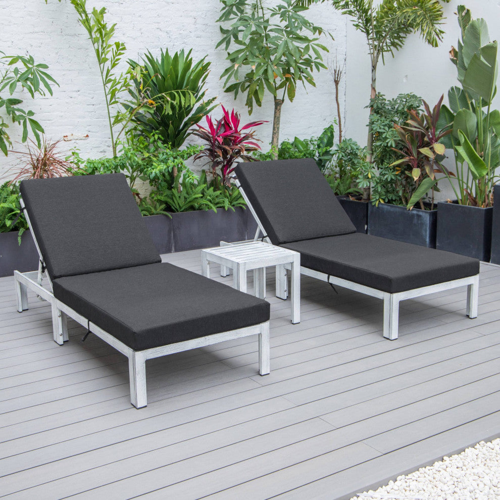 LeisureMod Chelsea Weathered Gray Chaise Lounge and Side Table Set of 2, Blue