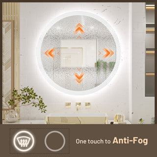 Round LED Bathroom Mirror With Front Lights, Anti-Fog/Dimmable, 36" Diameter