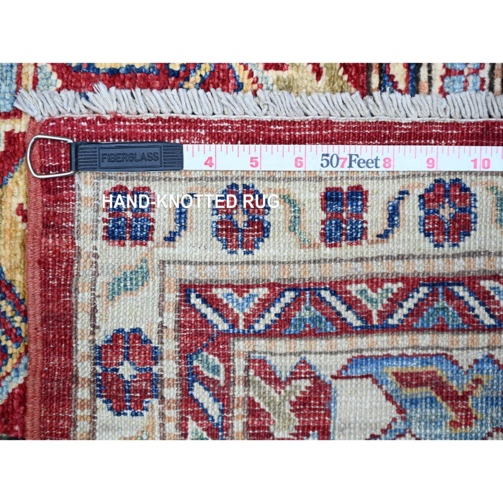 Barn Red Hand Knotted Afghan Super Kazak Soft Shiny Wool Rug 6'11"x9'11"