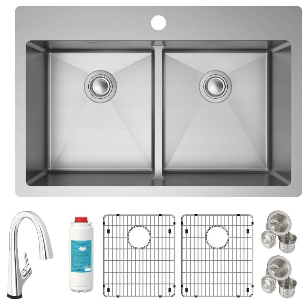 Crosstown 18 Gauge Stainless Steel 33" Dual Mount Sink Kit With Filtered Faucet