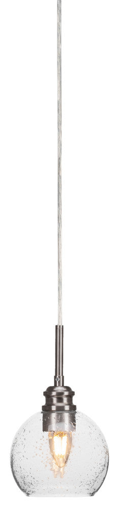 Edge 1-Light Cord Mini Pendant, Brushed Nickel/Clear Bubble