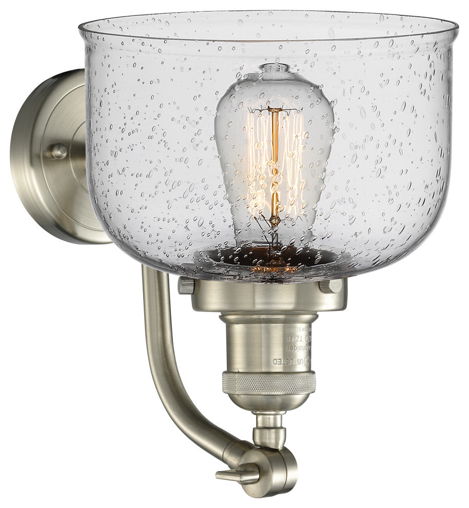 Large Bell 1-Light Sconce, Seedy Glass, Satin Brush Nickel, Incandescent