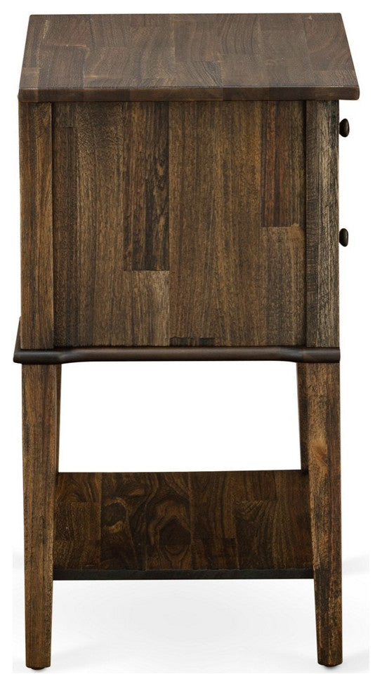 Wood Side Table, 2 Wood Drawers, Distressed Jacobean Finish