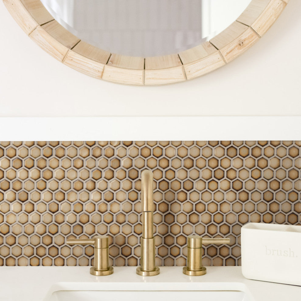 Hudson 1" Hex Caffe Porcelain Floor and Wall Tile