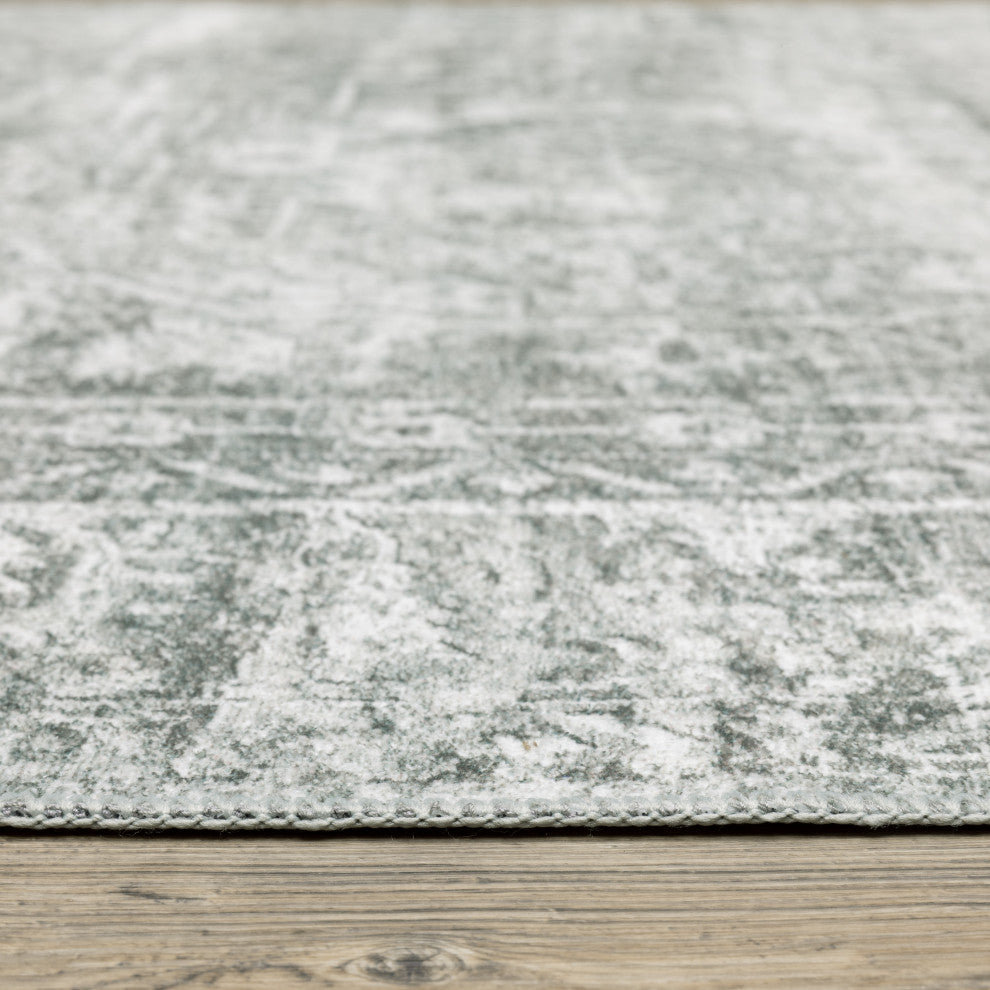 Michaela Machine Washable Distressed Grey/ Ivory Area Rug, Grey, 7'6"x10'