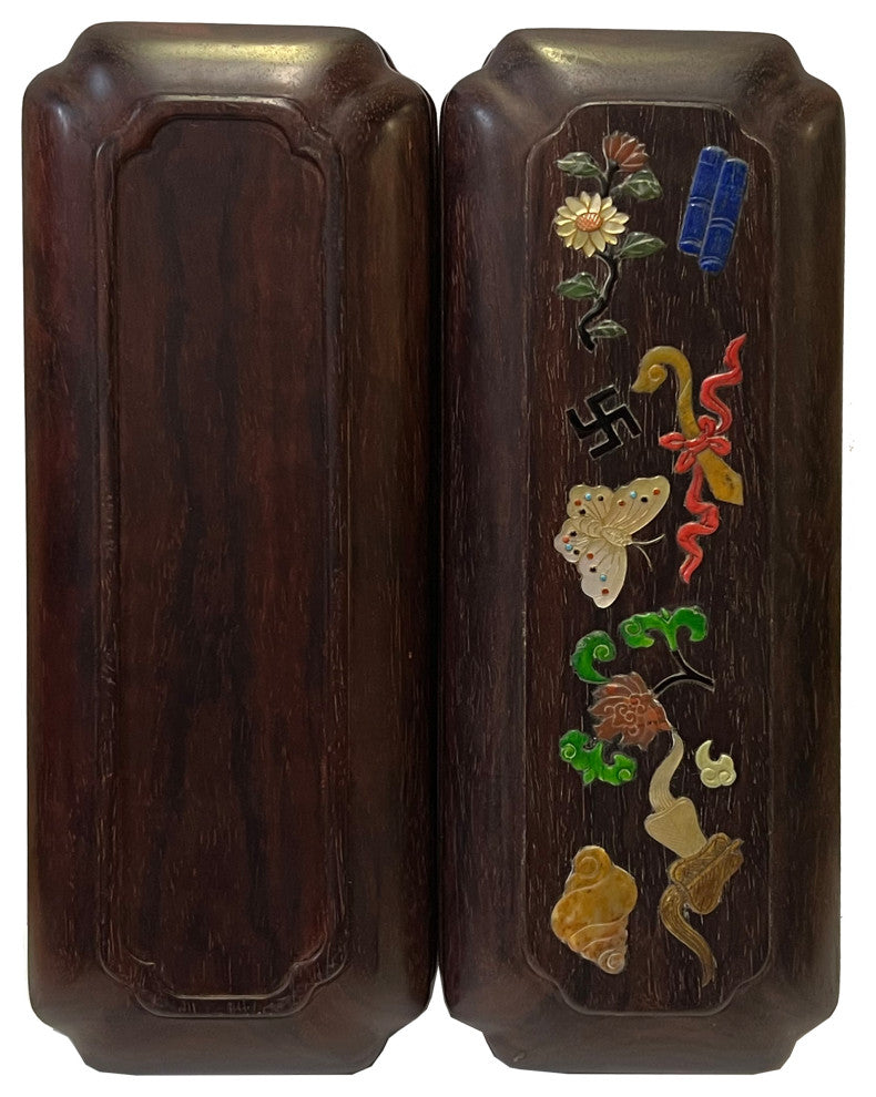 Chinese Zitan Wood MOP Inlay Motif Rectangular Storage Box Chest Hws2547