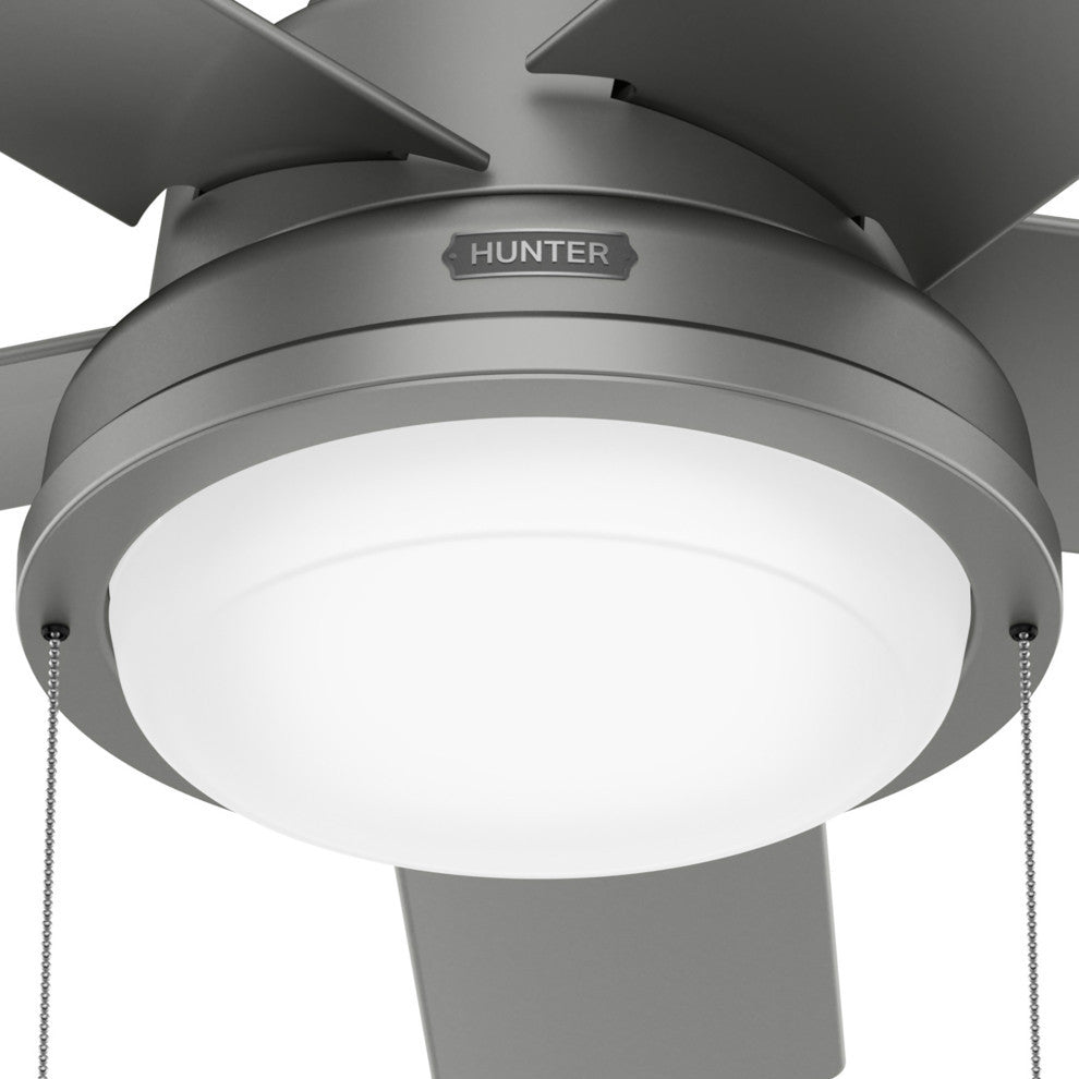 Hunter Seawall Wet Rated Ceiling Fan, LED Light Kit, Pull Chain, Matte Silver
