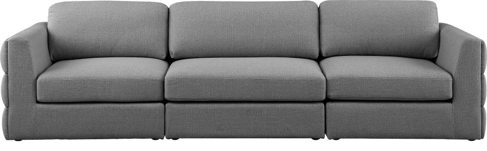Beckham Linen Textured Fabric Upholstered 3-Piece Modular Sofa, Grey